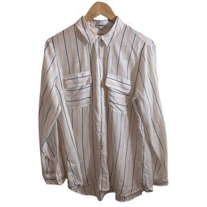 Express Multicolored Striped Button Down Top Collared Lightweight Sz L Womens